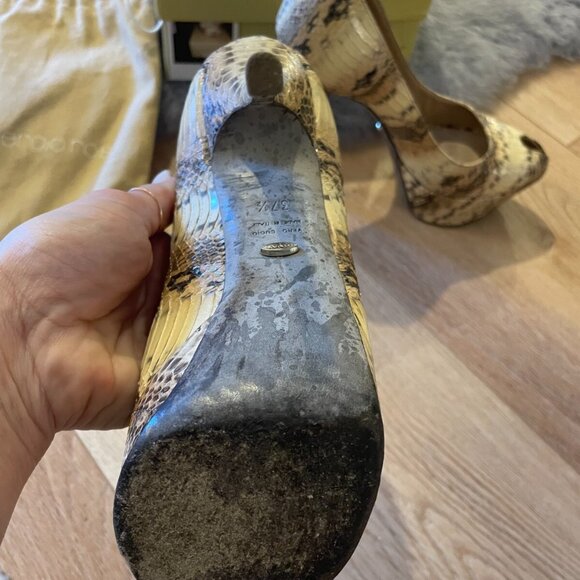 sergio rossi scarpe donna blunt heel peep toe pump snake nude - Picture 10 of 16